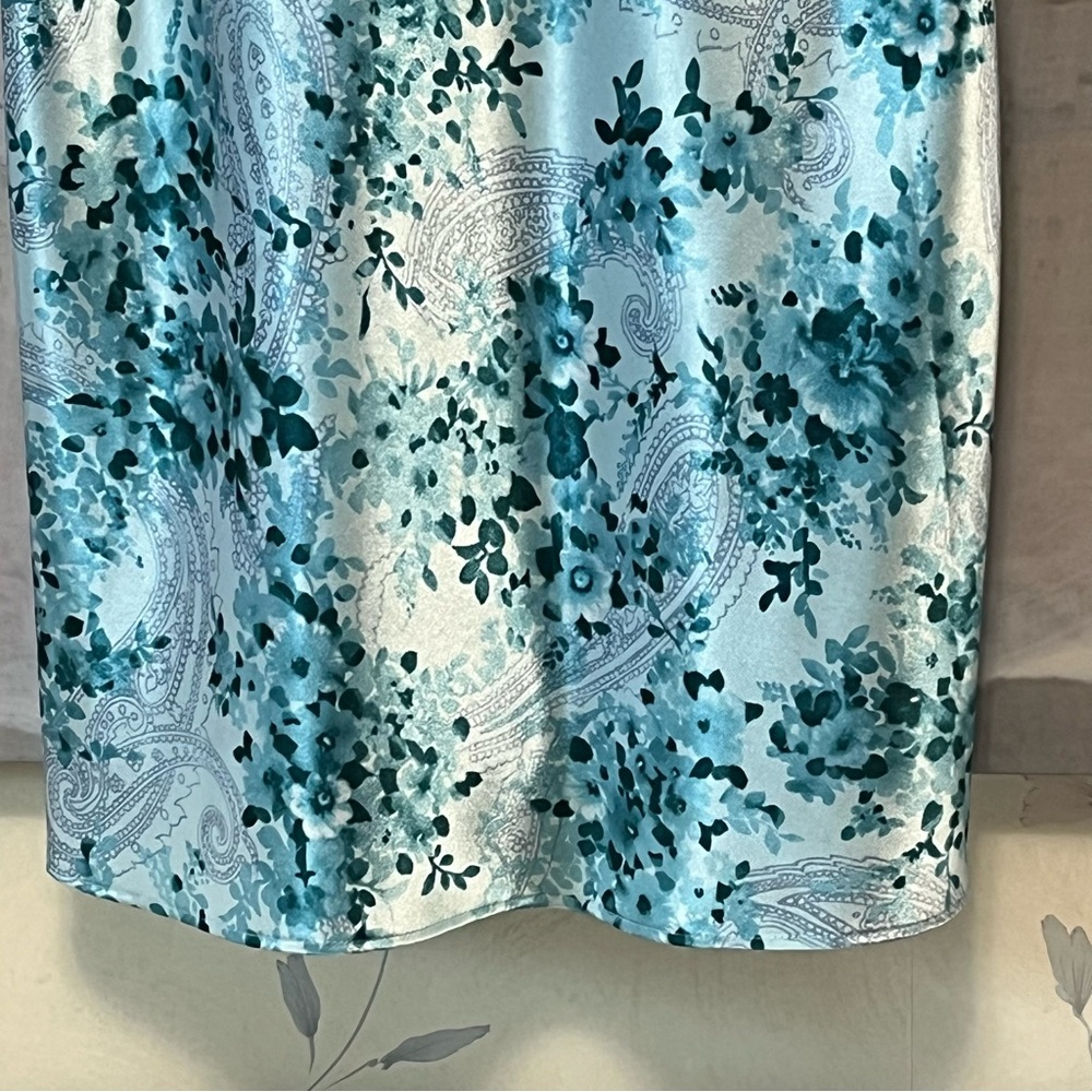 SECRET TREASURES Floral Slip Dress Lace Satin Chemise Antique Teal‎ Blue Size L - Picture 6 of 16